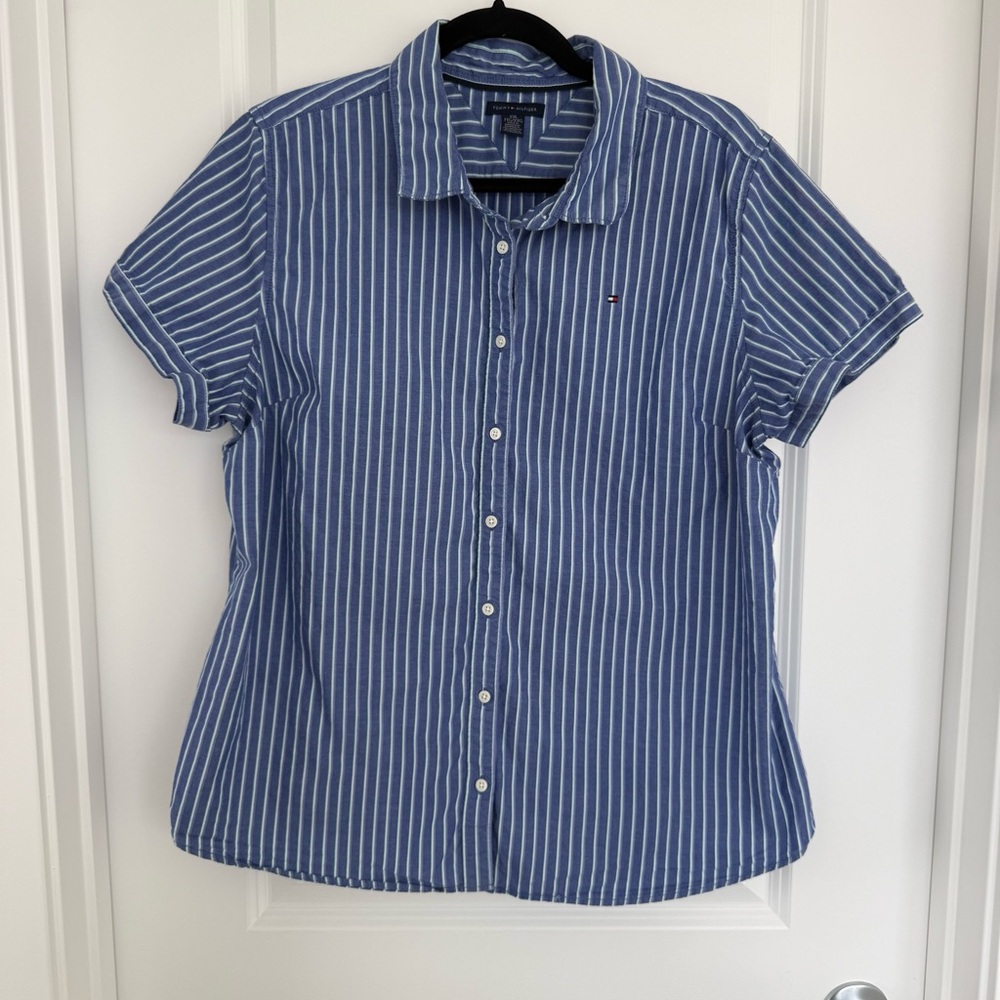 TOMMY HILFIGER | pinstripe short sleeve button down - size XXL